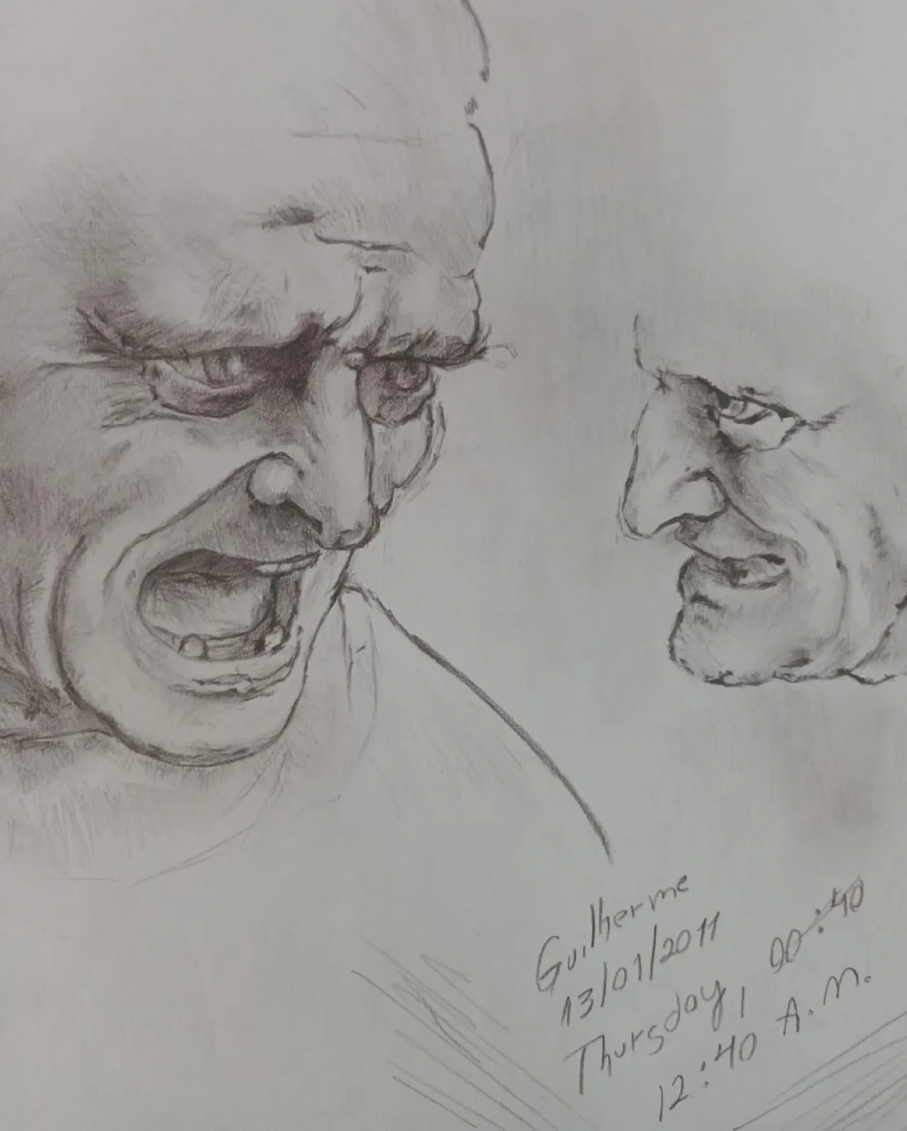 Da Vinci's Weird Faces Study, graphite drawing, January 13, 2011