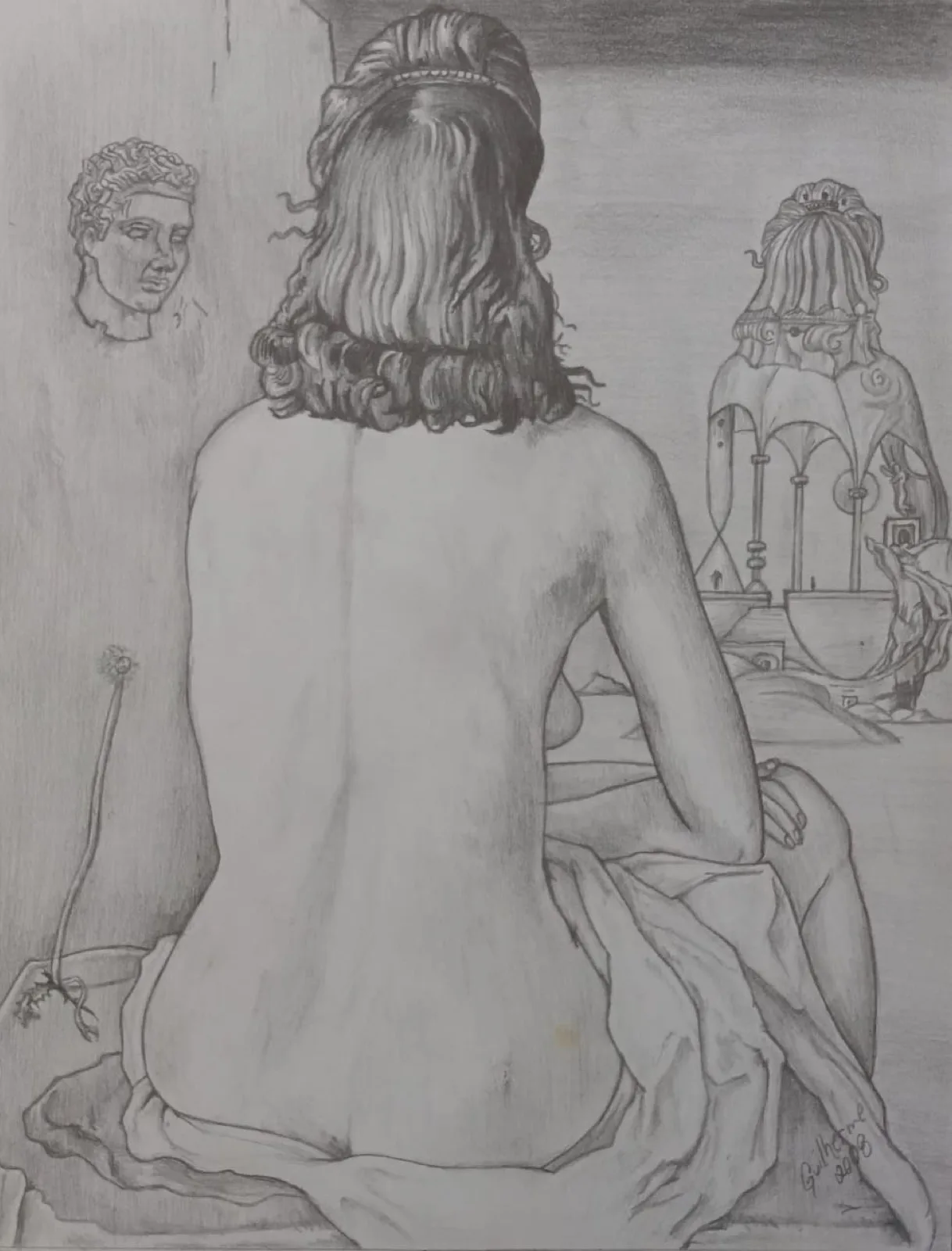 Salvador Dali Study, graphite drawing, 2008