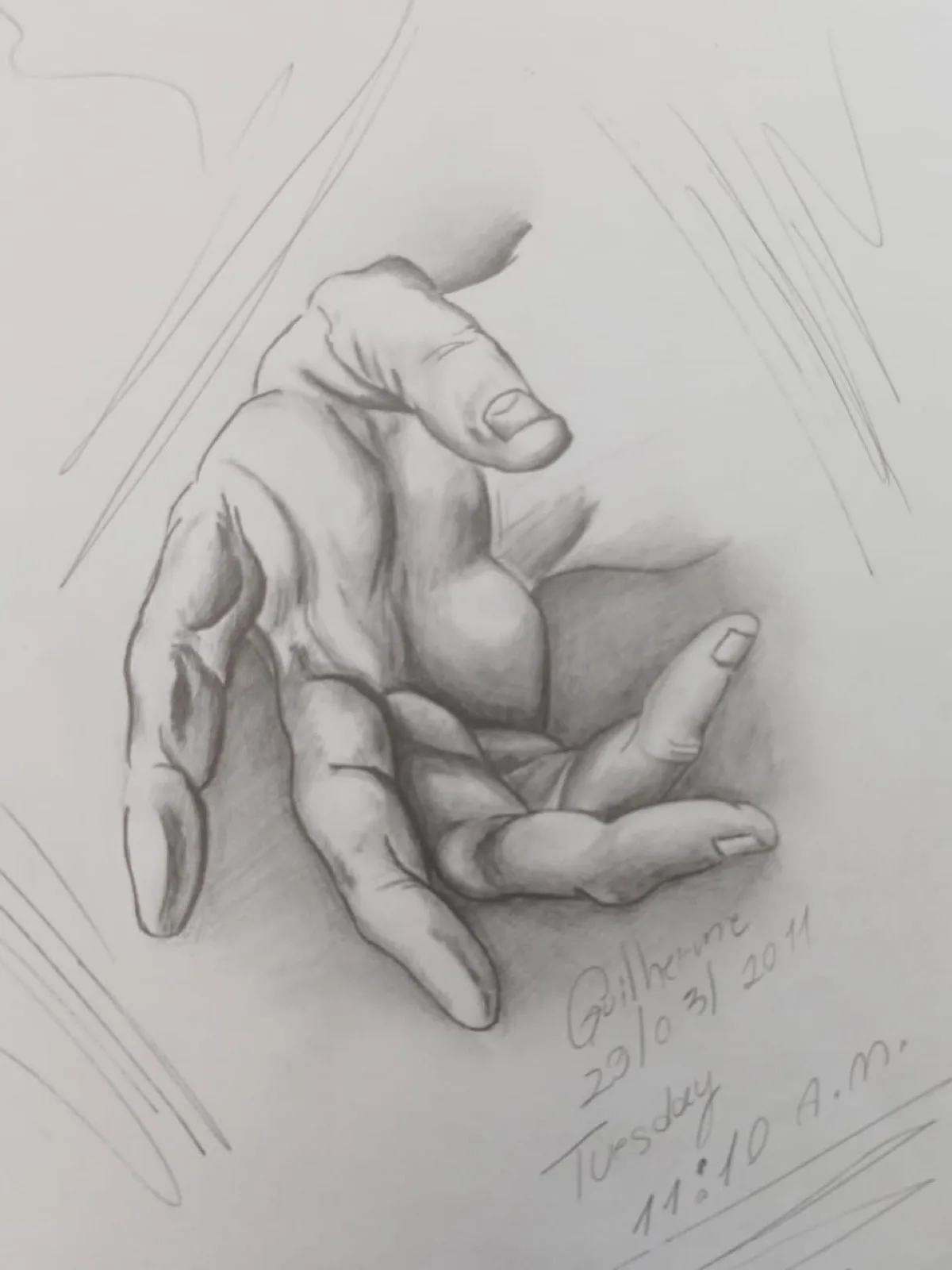 Study of Da Vinci's Hand Study, graphite drawing, March 20, 2011